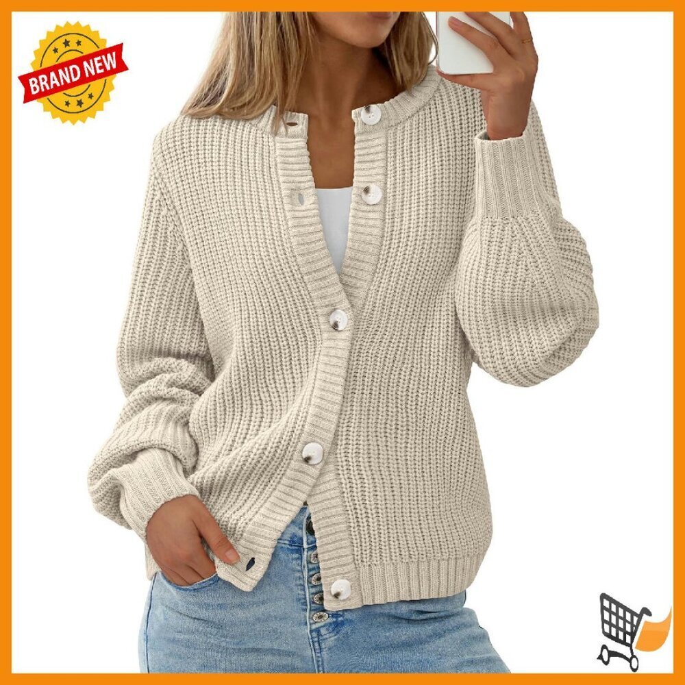 Oversized Button Cardigan, Chunky Knit, Drop Shoulder, Fall Winter